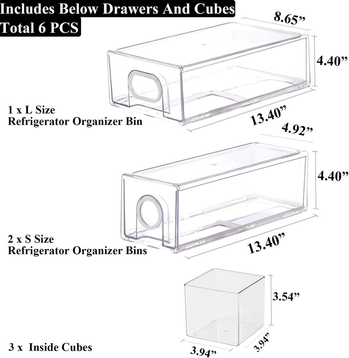 6-Piece Stackable Refrigerator Organizer Drawers