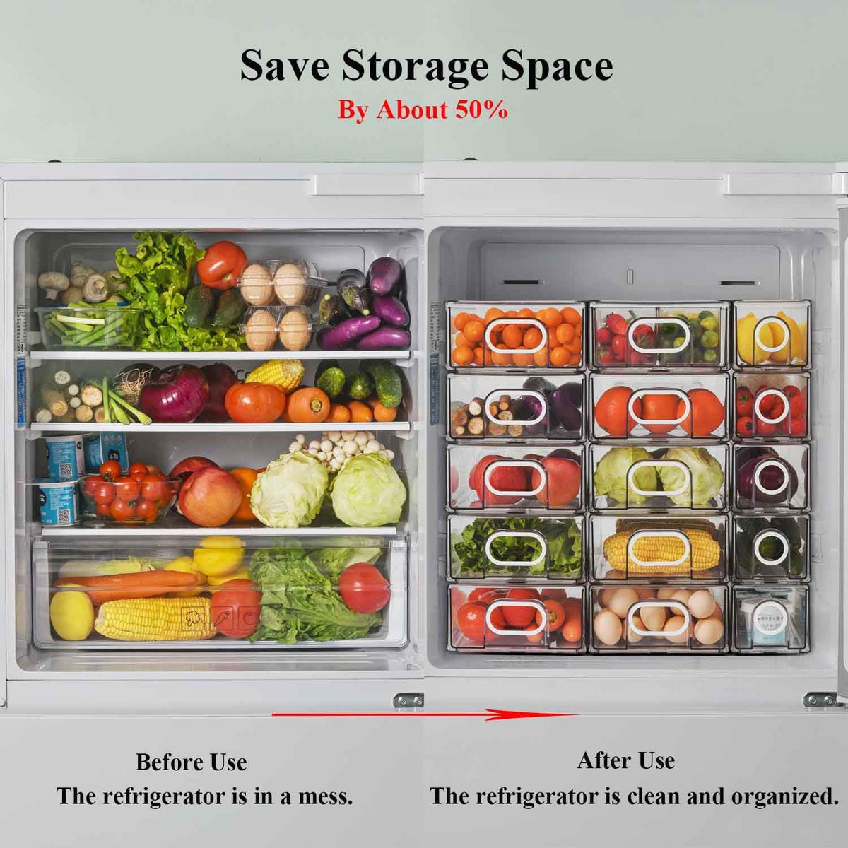 6-Piece Stackable Refrigerator Organizer Drawers