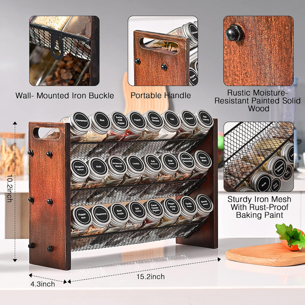 3-Tier Wooden Spice Rack Organizer