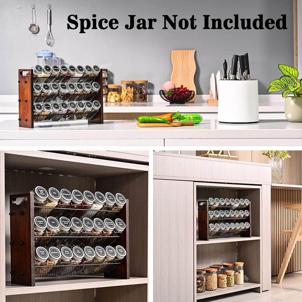 3-Tier Wooden Spice Rack Organizer