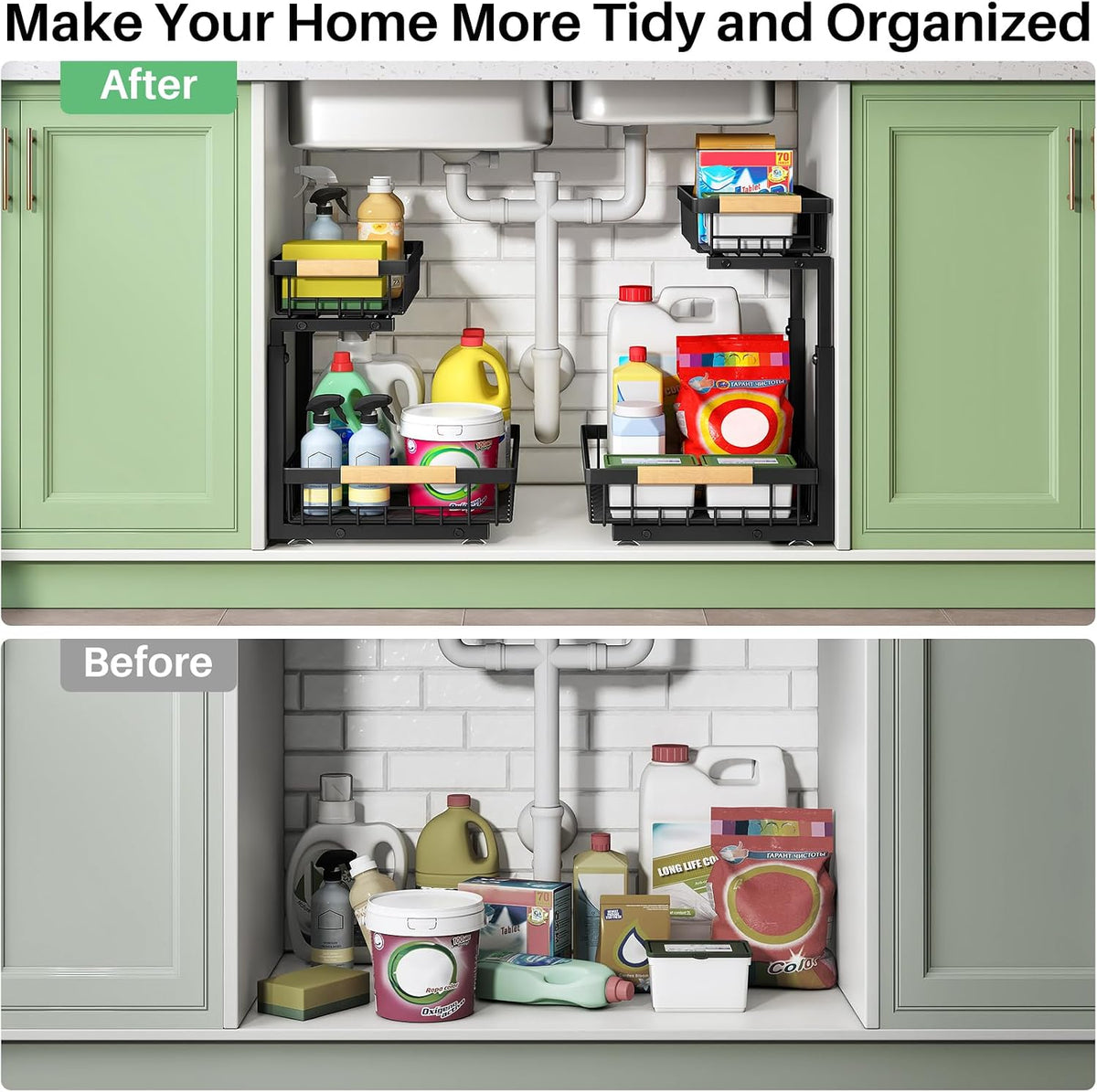 Kitstorack 2-Tier Under Sink Organizer, 2-Pack