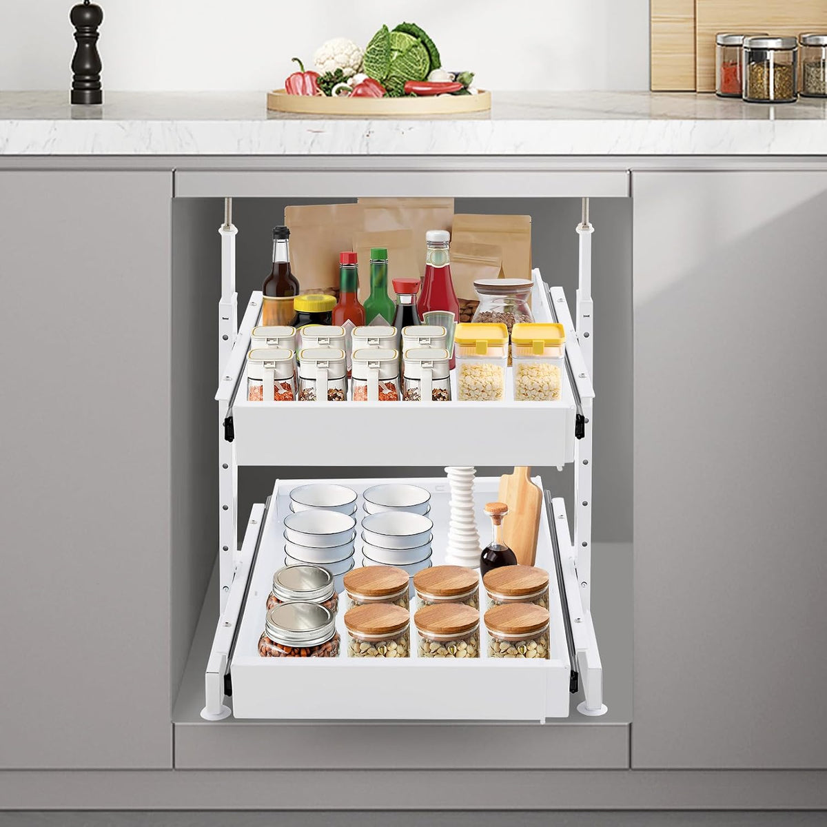 Expandable 2-Tier Pull Out Cabinet Organizer