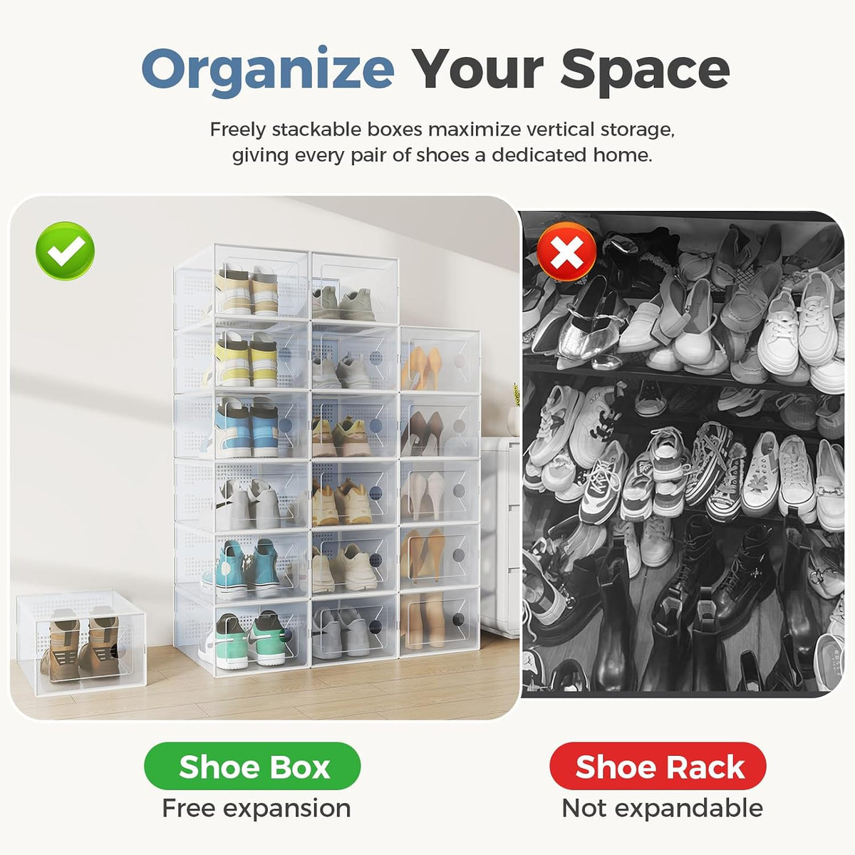 DUMOS Stackable Shoe Storage Boxes, 12-Pack