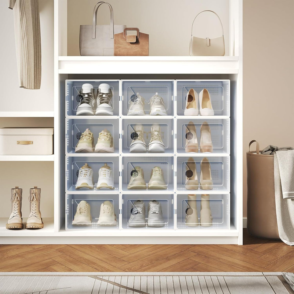DUMOS Stackable Shoe Storage Boxes, 12-Pack